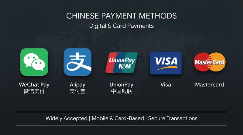 母狗支持的支付方式包括微信支付、支付宝、银联、信用卡和借记卡