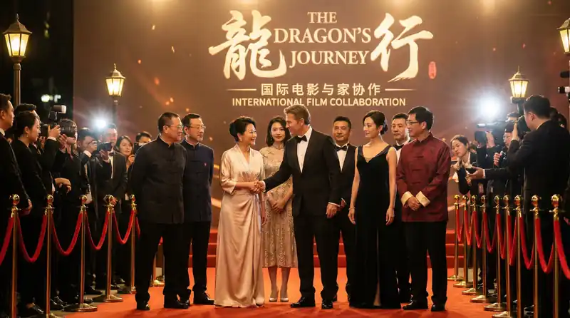 母狗国际电影首映红毯活动，中外影星盛装出席合影留念